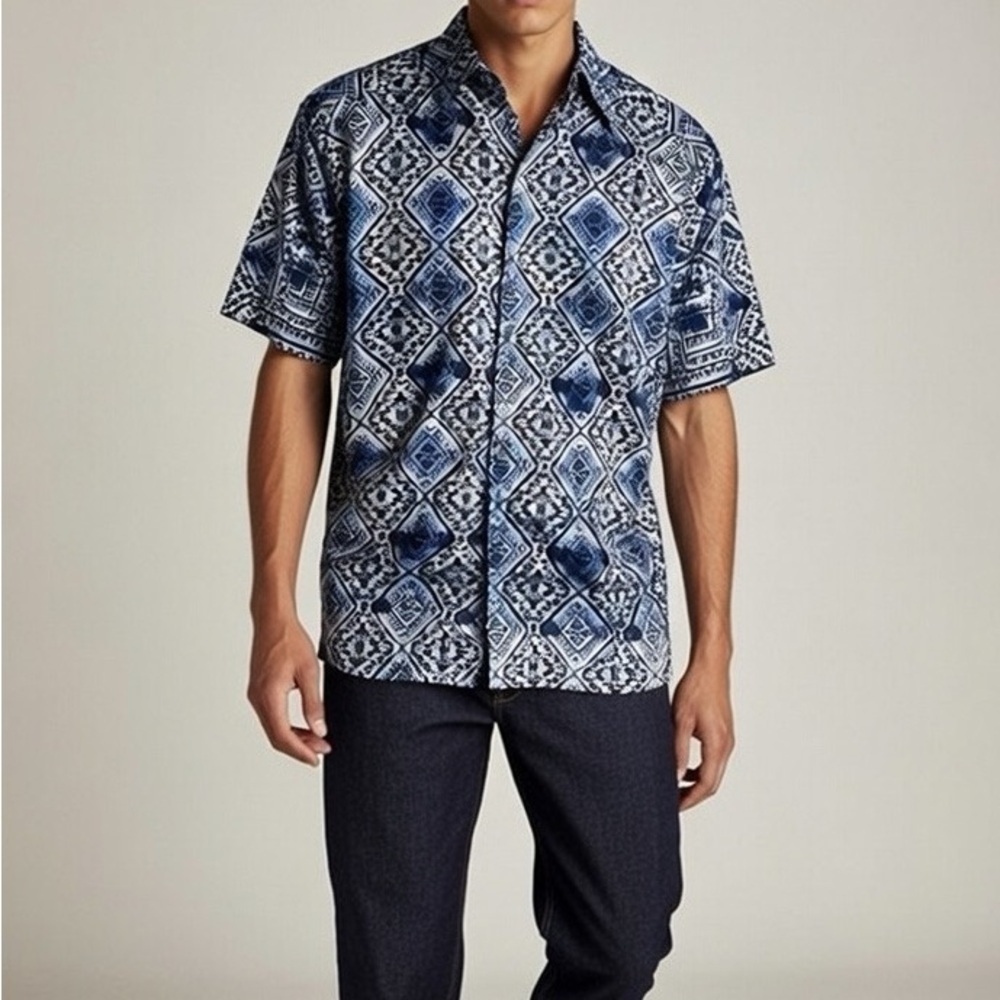 Hurley Men's Geometric Tribal Hawaiian Button down shirt Large